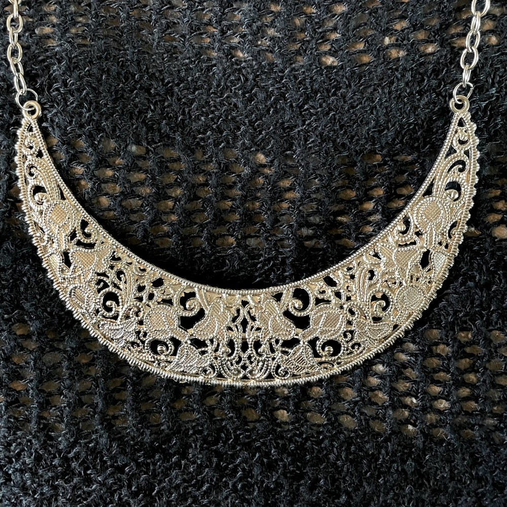 Silver moon shaped necklace